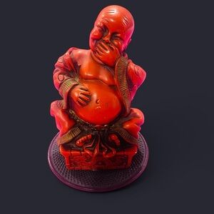 Laughing Buddha Red Figurine Vintage 60s